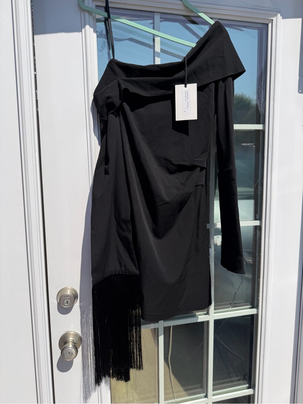 CO Black One-Shoulder Fringe Dress